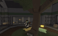 A player cutting down the tree in the Garden Area.