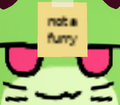 Melon Shork with a sticky note saying "not a furry", which was changed due to Roblox moderation.