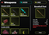 The Items menu as of V3.3.