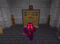 A player walking through a door.